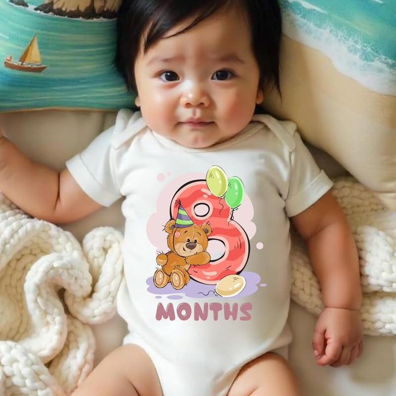 Image of Knitroot Monthly Birthday Teddy Special, Newborn Baby Half Sleeve Unisex Romper, Onesies, Sleepsuit, Body Suit, Envelope Neck, 1 to 12 Months Print, 0-12 Months, Infant Cloth for Boys & Girls