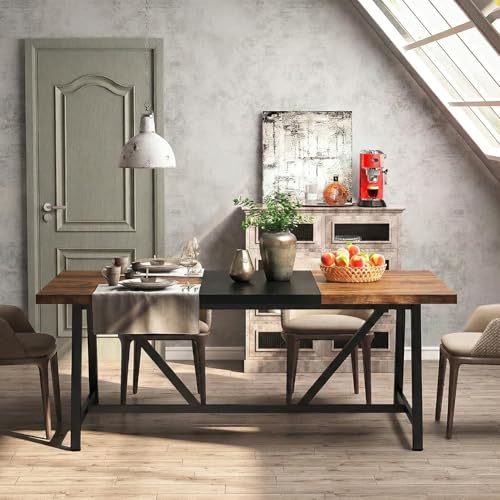Image of Klaxon Foldable Dining Table [6] Seater with Metal Legs, Space-Saving Convertible Table, Engineered Wood, Home Dining Room (AW & Black, Kryo) (FD & Black)