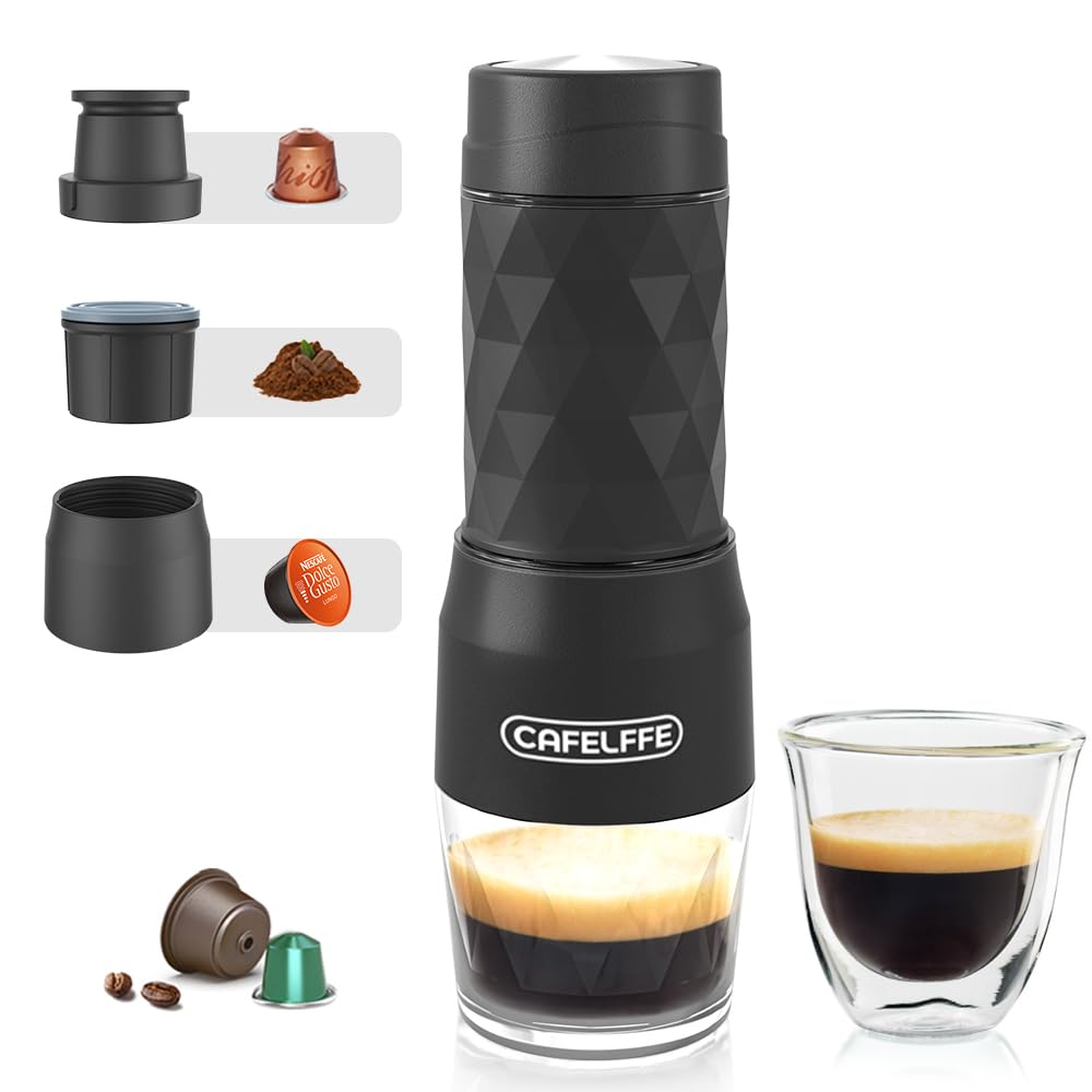 Cafetera portátil, versión actualizada de la máquina de café de cápsulas DG, máquina espresso de 18 bares, mini máquina de café de viaje operada manualmente. Perfecta para camping, negocios
