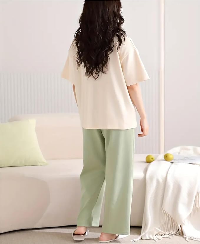 Image of Women Printed T-Shirt and Track Pant Set | Cotton Co-Ord Night Suit for Women | Lounge Wear, Sleepwear, Gym Wear | Half Sleeve Top & Elastic Waist Joggers | Stylish