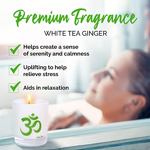 White Tea Ginger Aromatherapy Candle, Spicy Lemony Citrus Scented Candles, Luxury Candles Scented With Om Design, Hand-Poured Soy Candle, 50 Hours Burning Time, 7.6 Oz. - Onesoul Collection #TOP4