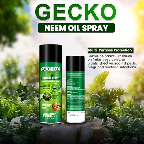 Image of Gecko Herbal Neem Oil Plant Protection Spray | Natural Insect & Fungus Repellent | Promotes Healthy Plant Growth |Chemical-Free | Controls Aphids, Mites & Whiteflies | 1 X 200ml | FORMULATION X1