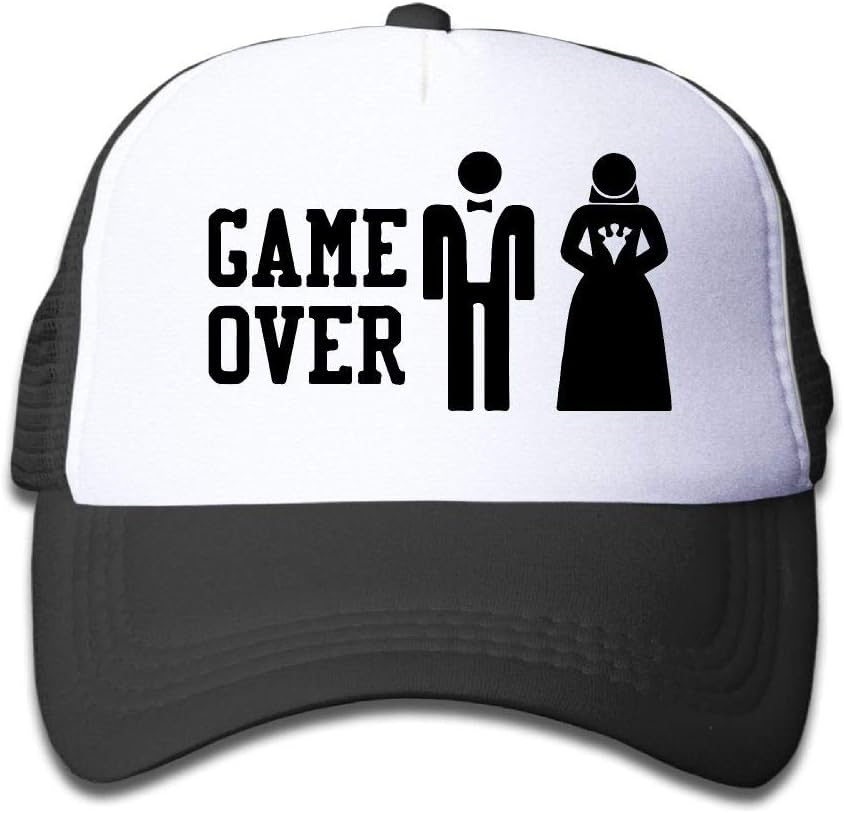 Game Over Funny Bachelor Party, Wedding Groomsman Humor Youth Adjustable Mesh Hats Baseball Trucker Cap for Boys and Girls
