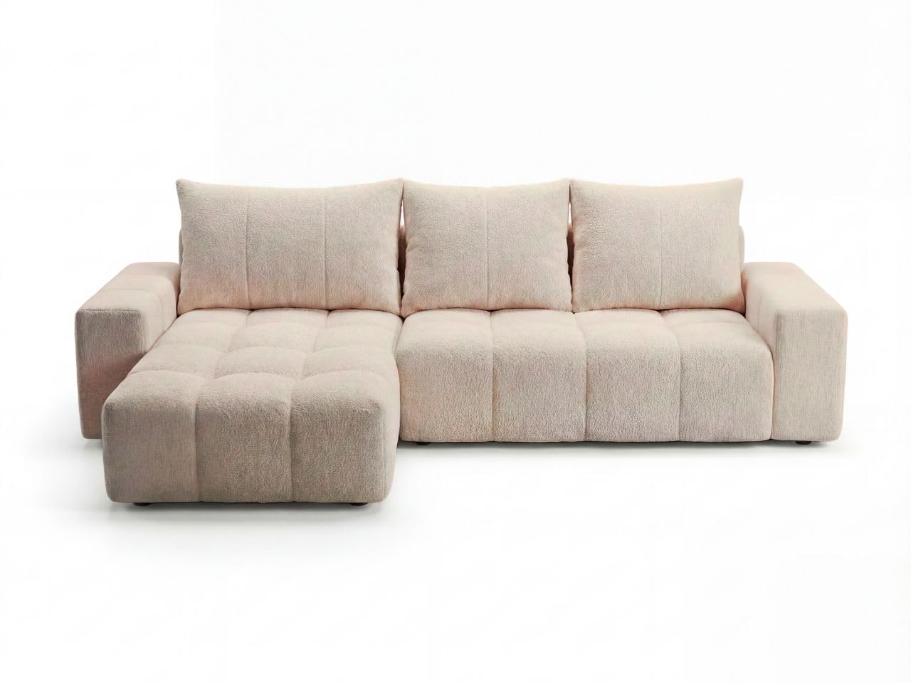 GRAINGOLD Bresso Ecksofa mit Schlaffunktion & Bettkasten 255x168 cm, L-Form Sofa mit Stauraum, Schlafcouch für Wohnzimmer, Bouclé-Stoff, 3-Sitzer Eckcouch, Modernes Design (Beige)