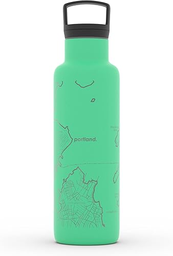 Miniatura 110 de Well Told Botella de agua aislada con mapa de Washington DC grabado, botella de acero inoxidable grabada (21 onzas, blanco) botella aislada de mapa
