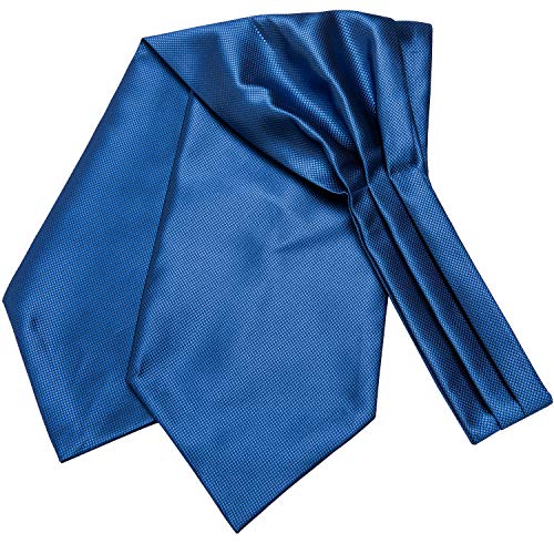 Dubulle Mens Solid Blue Jacquard Woven Silk Cravat Formal Self Tie Ascot Pocket Square Set