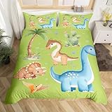 Loussiesd Juego de funda nórdica de dinosaurios de dibujos animados para todas las estaciones, diseño de animales