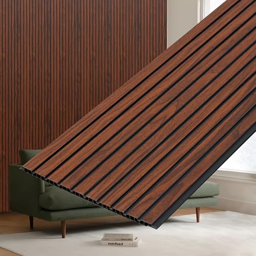 Image of Plantex PVC Wall Panel /Louvers Panel for Wall /3d Wall Panel for Interior Walls Decor /Eco-Friendly Fluted Panel for Wall - Pack of 5 (Teak Brown-12 Inch x 10 Ft)