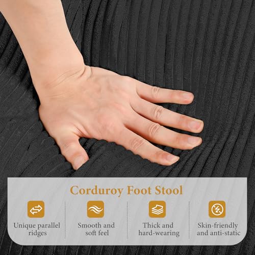 Image of Vesgantti Large Ottoman for Modular Sofa, 29.5 inch Corduroy Ottoman with Spring Cushion, Rectangle Foot Rest for Couch, Entrance Footstool with Wood Legs, Footstool for Living Room, Bedroom, Black