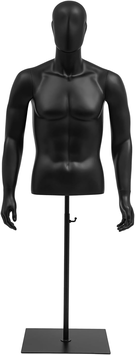 Male Dress Form, Male Mannequin Torso with Head & Arms, 51-78 inches Height Adjustable for Clothing Retail Sewing Shop (Black, 51-78 inches)