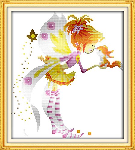 CaptainCrafts Cross Stitch Kits, New Stamped and Counted Fabric Cross Stitching DIY Art DMC Needlecrafts Embroidery Kit for Adults Beginner (Stamped, Little Girl with Squirrel)
