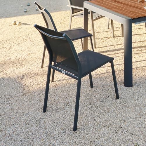 Silla de jardín apilable Essentia Antracita - Aluminio con Revestimiento epoxi y Acabado Texaline - Dimensiones 46 x 61 x 88 cm - Mobiliario de Exterior Resistente a los Rayos UV - imagen 5