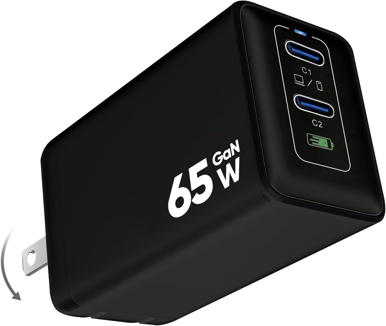 USB C Charger Block, 65W GaN USB C Wall Charger, Dual Type C Compact Foldable Fast Charging Station for MacBook Pro/Air, iPhone 8-16, iPad Pro/Air, Apple Watch, Galaxy S20-24, etc, Black