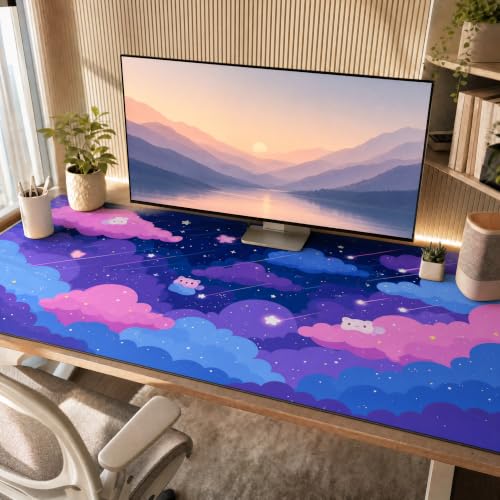 Tapis de bureau de jeu violet doux et géant pour setup créatif