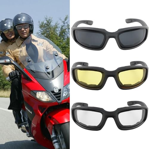 Windproof Glasses, Motorcycle Glasses Windproof Riding Goggles UV Protection Padded Foam Ski Goggles 3PCS, Riding - Image 3
