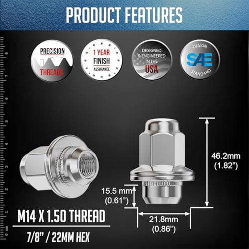 Image of Wheel Accessories Parts 20 Pcs M14x1.5 14x1.5 Thread OEM Factory Style Lug Nuts 1.8 inch Long Chrome 7 /8 inch 22mm Hex Fits Toyota Tundra Land Cruiser Sequoia 90942-A1001 | 611-277 | 90942-01103