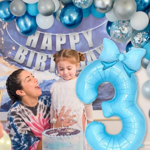 Image of Light Blue 10 Balloon Number Blue Bow Birthday Decorations, Blue Bows Balloons Foil Mylar Helium Large 40 inch 10th Balloon for Girls Coquette Birthday Party Decorations Supplies Party Favors