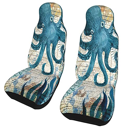 Dujiea Blue Octopus - Fundas universales para asientos delanteros de automóvil, 2 unidades, solo para asientos delanteros, protectores de asiento de cubo de vehículo para la mayoría de automóviles,