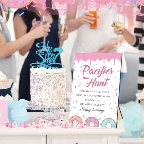 Image of Thyle 51 Pcs Donut Baby Sprinkle Decoration Pacifier Hunt Sprinkled with Love Donut Baby Shower Games Pink Themed Hunt Sign and 50 Acrylic Pacifiers Sets for Gender Reveal Party Favors Guest Supplies