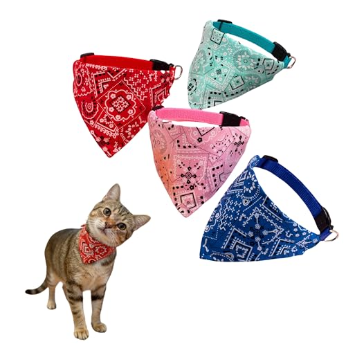 CWYZA 4 Pack Cat and Puppy Bandana Collar Set(S)