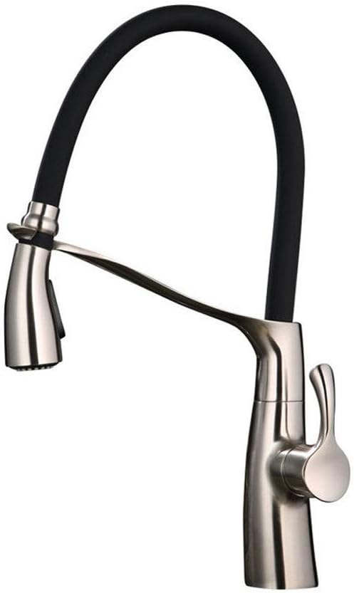 Brass Kitchen Mixer Taps Faucet Pull Out Spray 360° Swivel Spout Stylish Modern Single Lever Solid Brass Black Silicone Hose Brushed