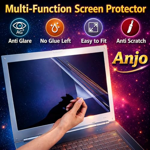 Image of Anjo 5 in 1 Combo Of 14 Inch & 16:9 Display Aspect Ratios Laptop Screen Protector, KeySkin, Body Lamination Trackpad & Lid (Transparent) & Cleaner