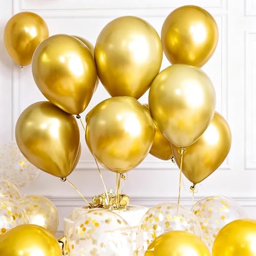 Image of AULE 50Pcs Metallic 12 Inches Gold Chrome Helium Shiny Balloons | Chrome Helium Shiny Latex Perfect Decoration for Wedding Birthday Shower Graduation Christmas Carnival