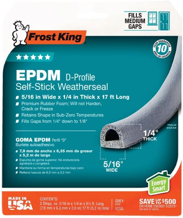Frost King Gray EPDM Rubber Foam Weather Stripping Tape For Door and Window 17 ft. L x 1/4 in.
