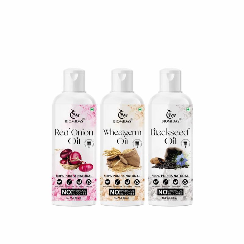 100% Pure Red Onion & Wheat Germ & Blackseed 60ML Combo Oil(Pack Of 3)