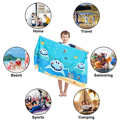Touchat Beach Towel For Kids, Super Absorbent Quick Dry Microfiber Beach Towel 24''X 48'', 300Gsm Thick Soft Sand Free Cute Shark Beach Pool Swim Bath Travel Picnic Camping Towel For Boys Girls #TOP6
