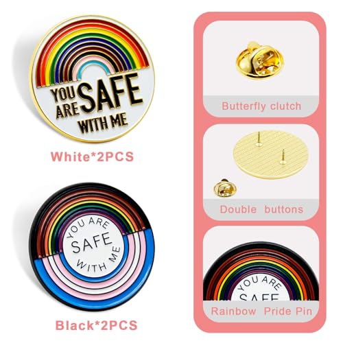 Image of 4PCS You Are Safe with Me Pins,Pride Pins,LGBTQ Safe Pin,Rainbow Ally Pin,Enamel Pins Accessories Doctor Nurse Medical Students for Backpack Clothing Hat Decoration