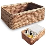 ideamall 収納かご バスケット 籐箱 手織り 卓上収納 雑貨 お菓子 野菜 果物入り エコ (M（25*17*7）)