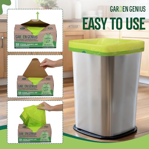 Image of Biodegradable 13-17 Gallon Code-Q Trash Bags (50 Pack) | Strong Heavy-Duty Tall Green Kitchen Bags w /Drawstring | Fits Simplehuman & Standard Cans | Eco-Friendly D2W, 30 Micron Thick | 25.6 inch x 33.5 inch