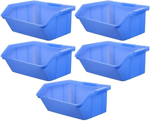 Miniatura 4 de Operitacx 5 contenedores apilables de almacenamiento con frente abierto, organizador multifuncional de herramientas de almacén, organización de