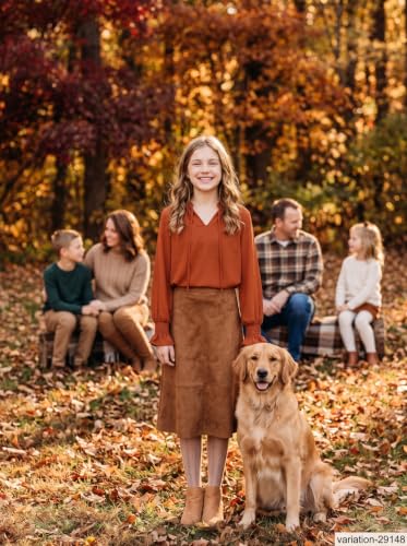 Image of DOKOTOO KIDS Girls Dress Shirt Long Sleeve Blouse Fall Tops Size 7-15 Years | V Neck, None Elastic Breathable Fabric, Ruffle Smocked Sleeve, Solid Pull on, Uniform Formal Western Thanksgiving