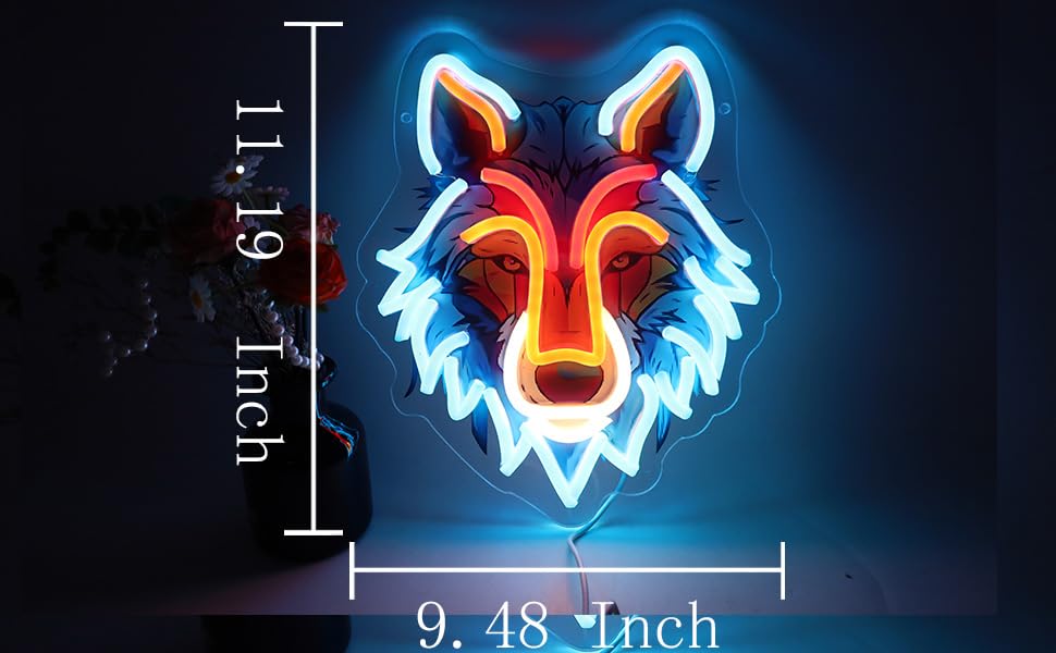 Image of Wolf LED Neon Sign with Printed Backboard, Wild Animal Wall Decor, USB Powered Neon Light for Man Cave, Game Room,Boy Room, Bedroom & Modern Home Decor Holiday Birthday Gift