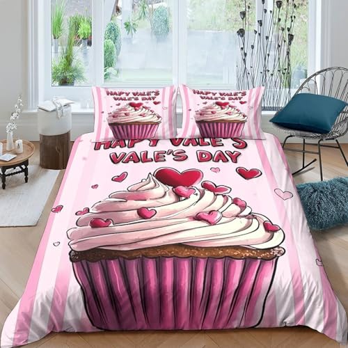 JQZRXKPNHB Housse de Couette Cupcake 3D Imprimée Parure de Lit Microfibre Décoration Chambre Adulte Motif Dessert Doux Respirant Double（200x200cm）