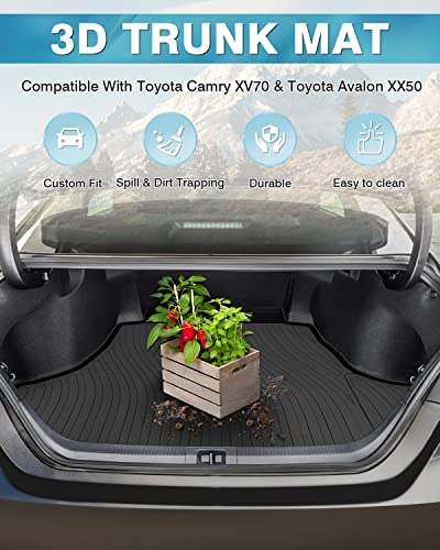 Mixsuper Custom Fit Cargo Liner For 2018-2023 Toyota Camry & Avalon 2019-2022 All Weather Trunk Mat Tpo Durable Odorless 3D Rear Trunk Liner Cargo Mat Black #TOP1