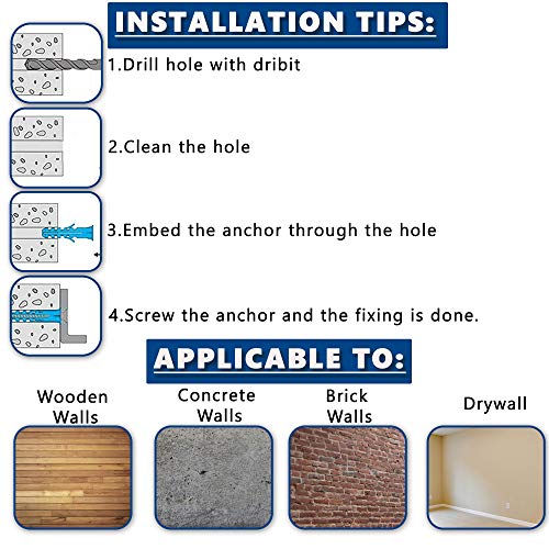 Bill Premium Drywall Anchors With Wall Screws - Wall Anchors And Screw Kit - Set Of 260 Pcs - Wall Hanging Kit - Assorted Plastic Anchors And Mounting Screws For Concrete Stucco Dry - Shelf Anchors #TOP4