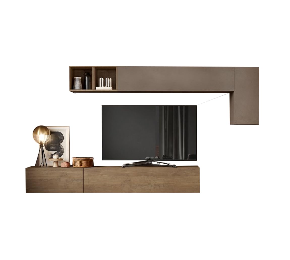 ARREDO DA CASA Parete Attrezzata Moderna Sospesa 276x180 cm Dotata di Pensili e Cubi Mobile Porta TV per Soggiorno Bronzo e Noce PAL48