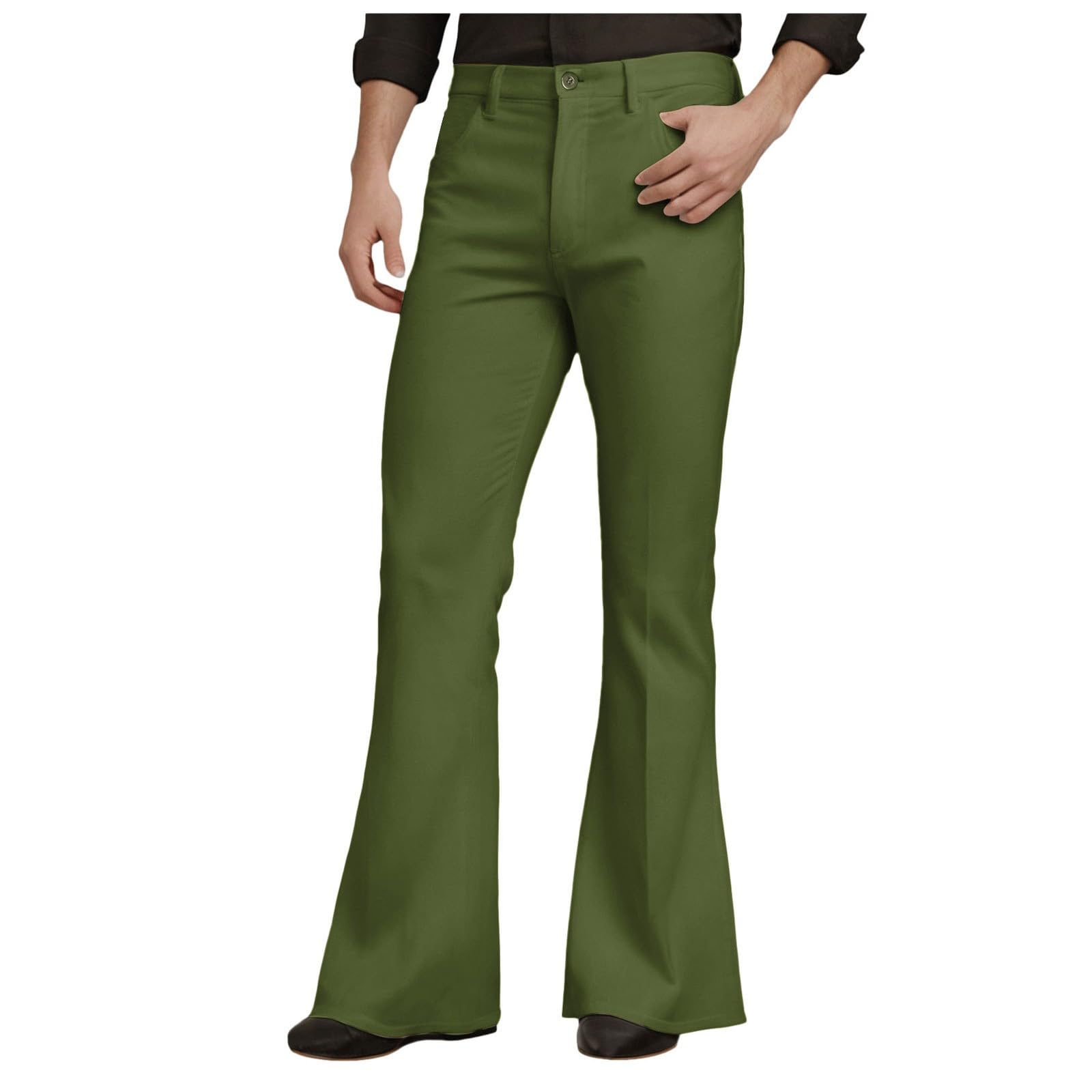 Mens Flared Pants Mens Stretch Casual Classic Retro Slim Flare Trousers Vintage Bell Bottom 60s 70s Disco Flared Pants with Pockets Men Flare for Theme Parties, Festivals, Everyday Casual Wear