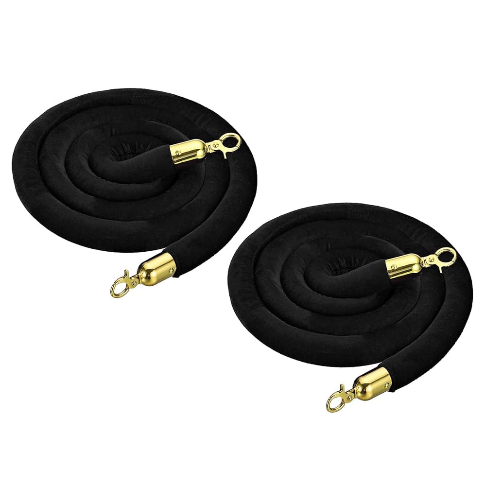 Crowd Control Barrier Rope with Snap Hooks 3.3ft Black Handrail Rope for Event Queue Management and Red Carpet Line SystemPerfect for Parties and Events
