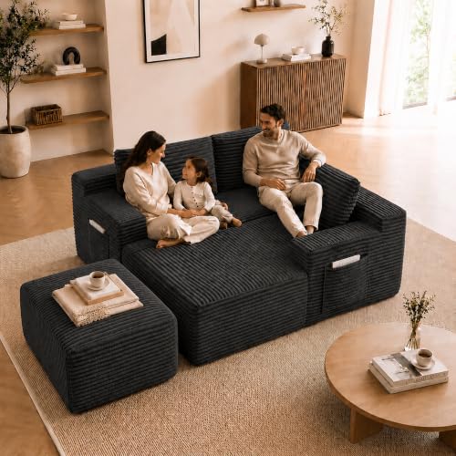 Image of Boneless Couch, Modular Sectional Couches for Living Room, U-Shaped Cloud Couch Sofa with Deep Seat, Fluffy Corduroy Upholstered Corner Sofa