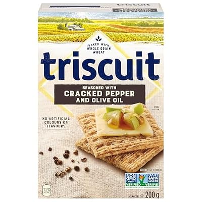 Triscuit Cracked Pepper & Olive Oil, 200g/7.1 oz., Wheat Crackers (Imported from Canada)