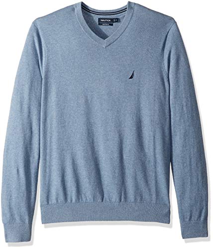 Nautica Men's Tall Long Sleeve V Neck Jersey Sweater, deep Anchor Heather, 2X Big