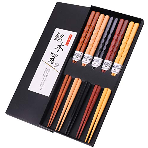 Comparison: Best Dishwasher Safe Chopsticks 8 GLAMFIELDS Reusable Chopsticks Japanese Natural Wooden 5 Pairs Classic Style Lightweight Hand-Carved Safe Chop Sticks 8.8 Inch/22.5cm Gift Set