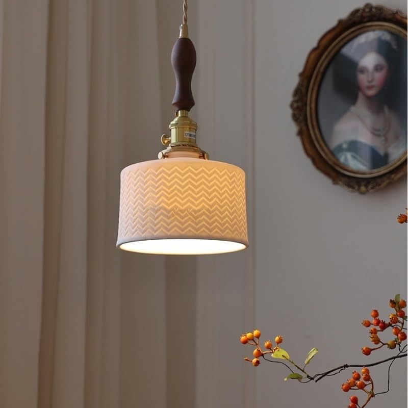 Lampe suspendue céramique blanche et cuivre | Lustre chic salon