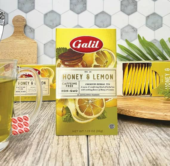 Miniatura 3 de Galil Té de miel y limón, paquete de 3, té de hierbas sin cafeína, té Kosher certificado, bolsas de té de hierbas sin OMG, 20 unidades, 60 bolsitas