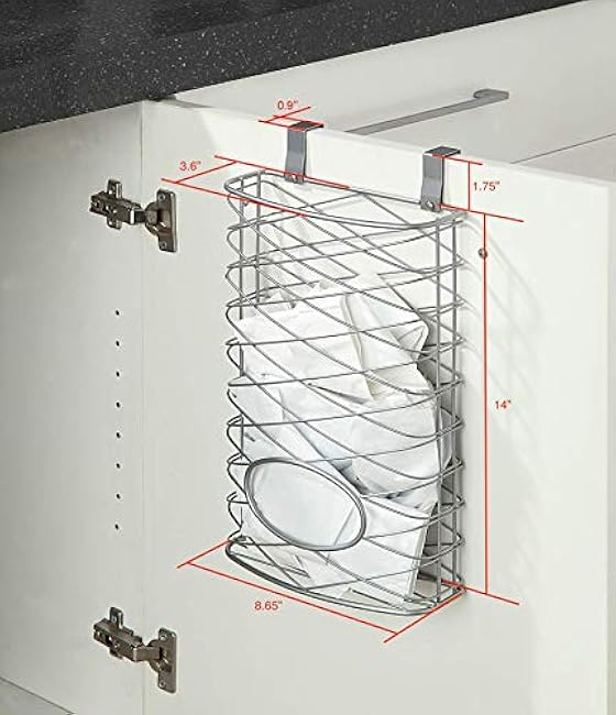 SunnyPoint Over Cabinet Kitchen Storage Organizer Holder or Basket - Hang Over Cabinet Doors in Kitchen/Pantry - Holds up to 50 Plastic Shopping Bags (SILVER)