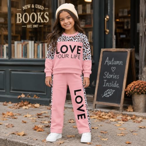 Image of Toddler Girls 2 Piece Cute Outfits, Crewneck Sweatshirt with Jogger Pants Kids Clothing Set for Fall Winter